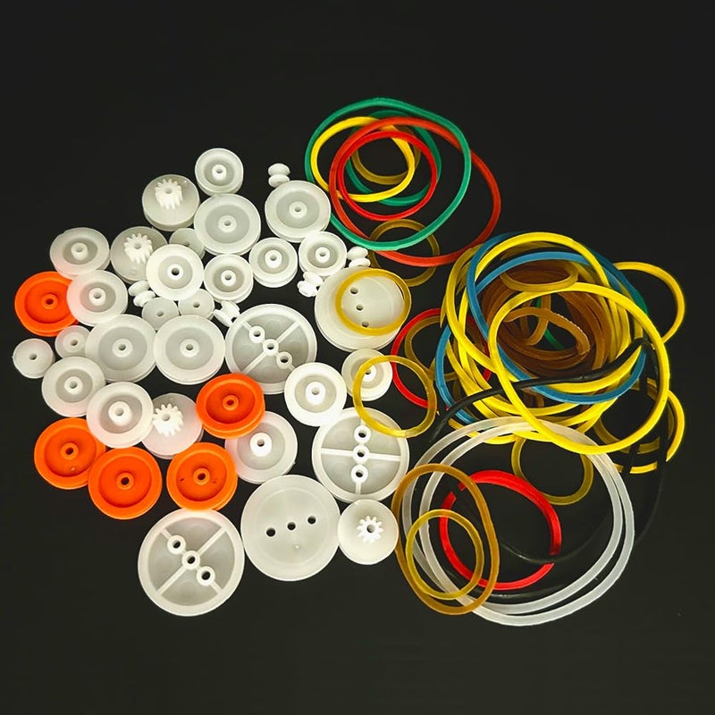 URIMPAVIDO 84PCS Belt Pulley Set 2MM Hole Plastic Belt Pulley with Rubber Band for DIY Model Toy RC Car Robot Airplane Accessories - Image 3